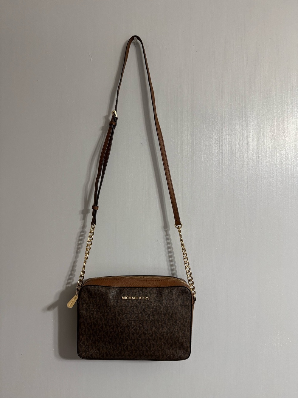 Michael Kors Brown Jet Set MK Monogram Crossbody Bag